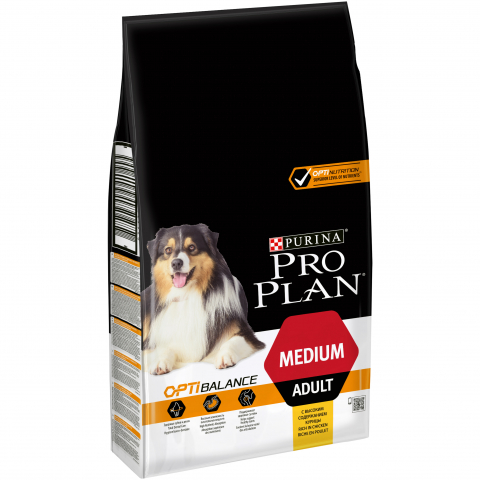 Сухой корм Pro Plan для взрослых собак средних пород с комплексом OPTIBALANCE® с высоким содержанием курицы, Пакет, 7 кг