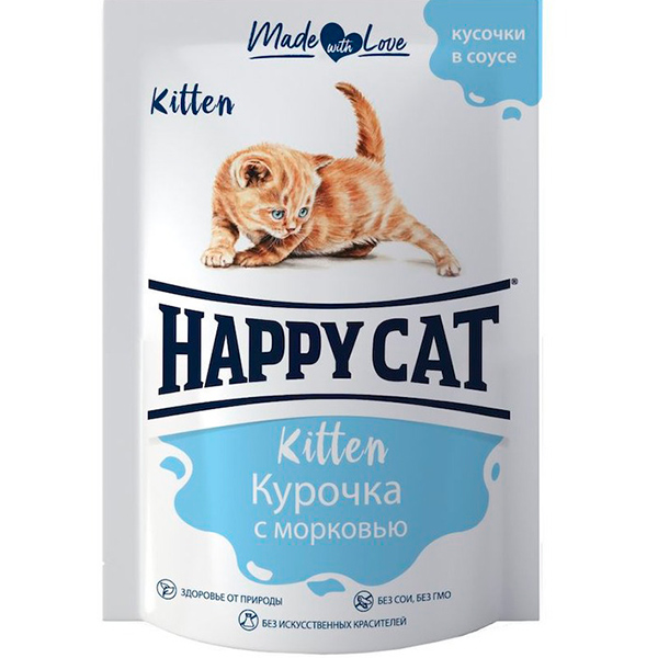 Хэппи Кет пауч для котят Курочка с морковью в соусе (Россия) 85г