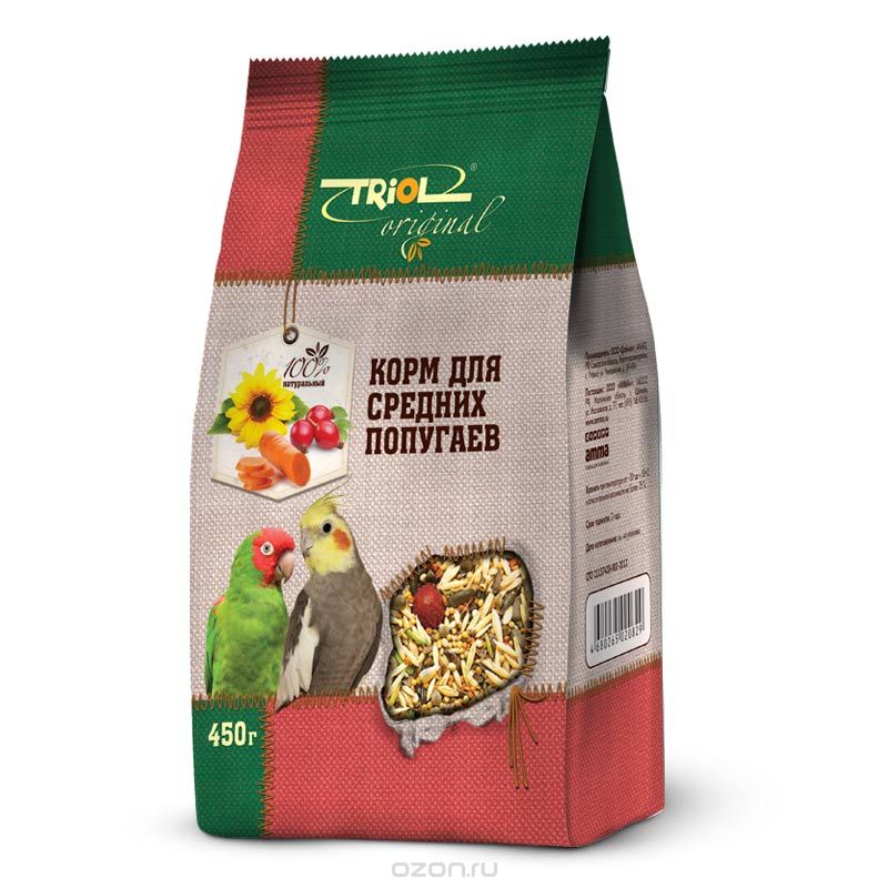 Triol Original корм для средних попугаев 450г , попугаев купить в Новосибирске в ЗООмагазине Два друга