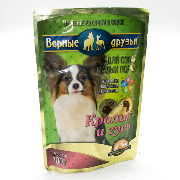 Верные друзья влажный 100гр для собак мелких пород, кролик/гусь