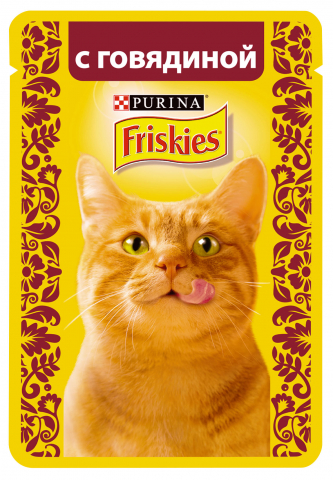 Влажный корм для кошек Friskies с говядиной в подливе , Пауч, 85 г