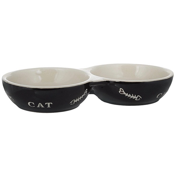 Миска керам двойная 2*0,26л черн с рис CAT NOBBY