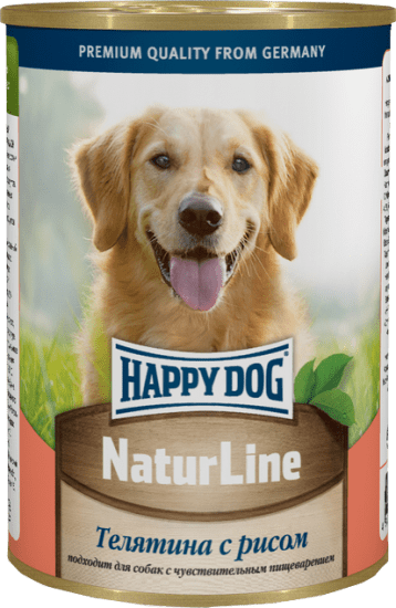 Влажный корм Happy Dog Natur Line для собак любых пород телятина с рисом 410гр