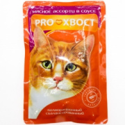 PROХВОСТ влажный для кошек 85г мясное ассорти в соусе для кошек и котят купить в Новосибирске на сайте зоомагазина Два друга