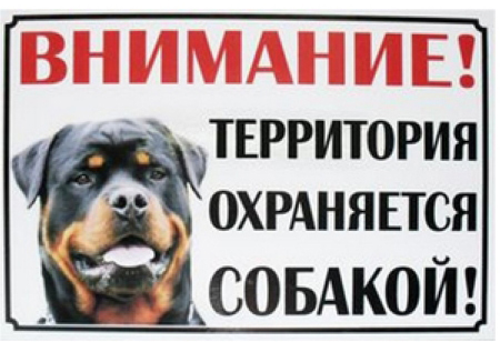 Табличка "Внимание!Территория охраняется собакой" большая (дюраль)