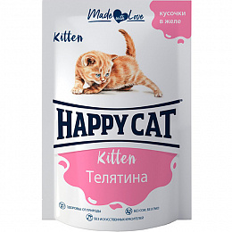 Хэппи Кет пауч для котят Телятина кусочки в желе (Россия) 85г