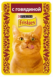 Влажный корм для кошек Friskies с говядиной в подливе , Пауч, 85 г
