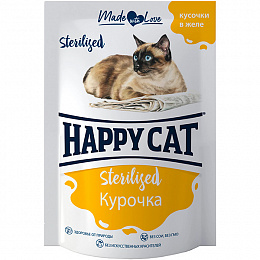 Хэппи Кет пауч для стерилизованных кошек Курочка кусочки в желе (Россия) 85г