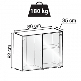 Тумба GLOSSY 80 (80х35х82см) белая , 2 дверцы из стекла