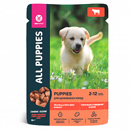 Влажный корм All DOGS Корм консервированный для щенков тефтельки с говядиной в соусе, пауч, 85г